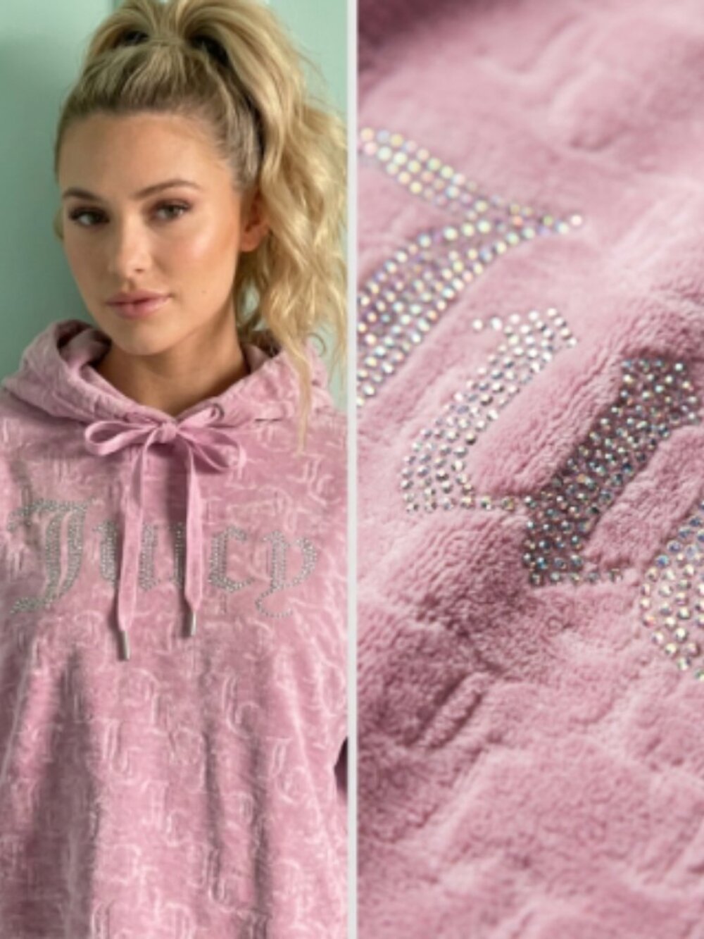 Vintage Juicy Couture Monogram Embossed Big Bling Hoodie with Brand Laces